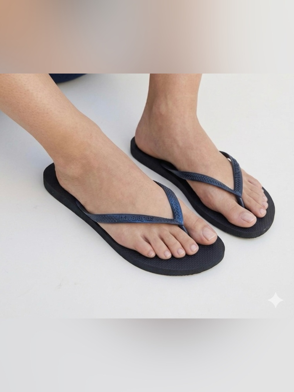 Havaianas Slim Flip Flop Sandals Black With Blue Straps Women’s Size 9/9.5